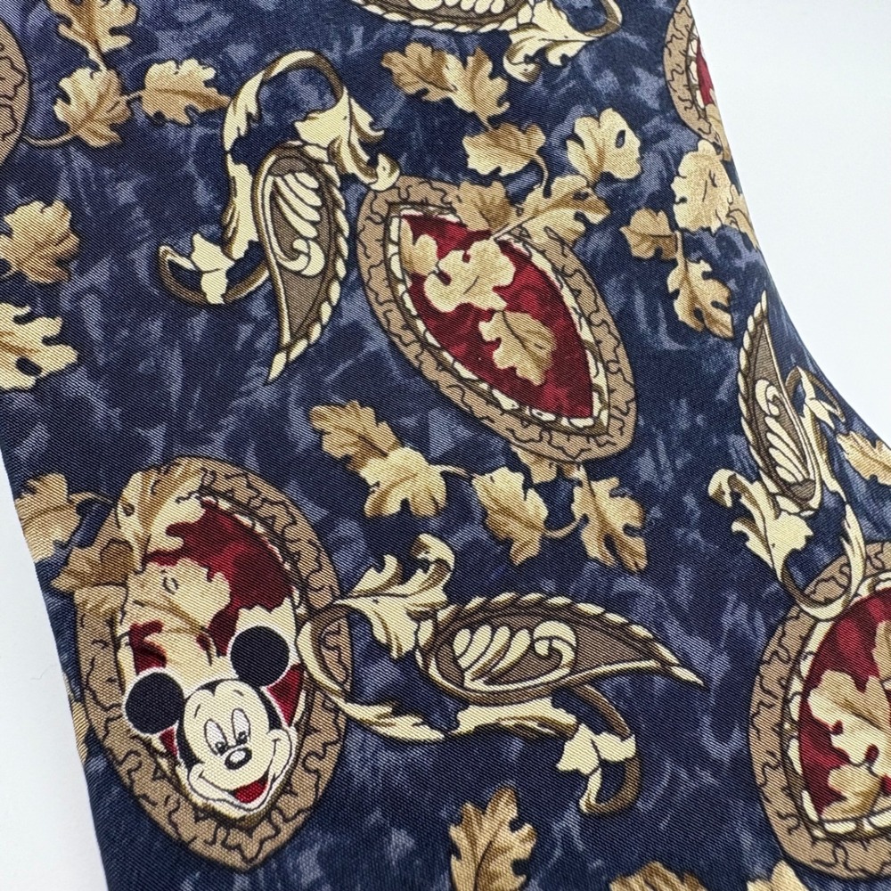 VTG 1990's Mickey Disney 100% Silk Tie Blue Paisley Mickey Mouse Pattern Mens